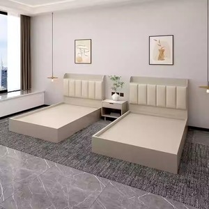 Juego de Muebles de Dormitorio Modernos y Económicos, Diseño de Paneles de Madera, Estructura de Cama con Plataforma, Cabeceras Tapizadas, Espuma Viscoelástica, para Apartamento - Product Image 6