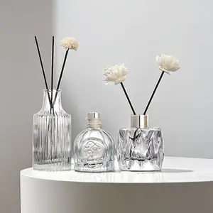 80ml 100ml Bouteille transparente de diffuseur de roseau d'aromathérapie en verre de parfum de soulagement de beauté élégant pour la décoration à la maison