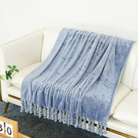 Couverture Polaire Douce et Chaude en Polyester Tricoté à Franges, Personnalisée OEM/ODM, pour Canapé, Lit et Maison