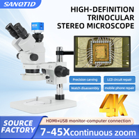 Microscope stéréoscopique trinoculaire SANQTID TD-0745N-4KHT 4K, outils de réparation de téléphones portables, loupe électronique industrielle 7-45X