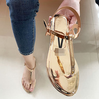 Sandales plates d'été en cuir PU couleur or rose pour femmes et dames, style mule et sandale à talons bas - Samdalia