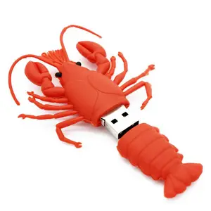 Cute Animal PVC cle usb Memory Stick Cartoon U Disk 16GB 32GB USB 2.0 Flash Drive Custom Red Lobster Flashdisk