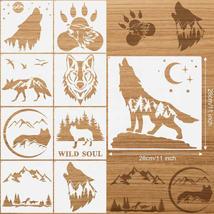 Grands Pochoirs pour <span class=keywords><strong>Peinture</strong></span> <span class=keywords><strong>sur</strong></span> <span class=keywords><strong>Bois</strong></span> Forêt Montagnes Motif Pin Gabarits Plastique Réutilisables - Product Image 2