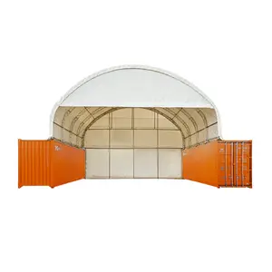 40 'x 40' riparo per Container a doppia capriata con copertura in PVC resistente da 21 once, parete terminale chiusa e goccia frontale