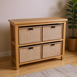 Mesa Consola con 4 Cestas de Mimbre, Mueble Moderno de Madera para Sala de Estar - Product Image 2