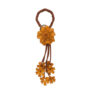 Leather <b>Bag</b> Hanger <b>Charm</b> With Flower Design 23cm Length Natural Style Genuine Leather <b>Bag</b> Accessories - Product Image 1