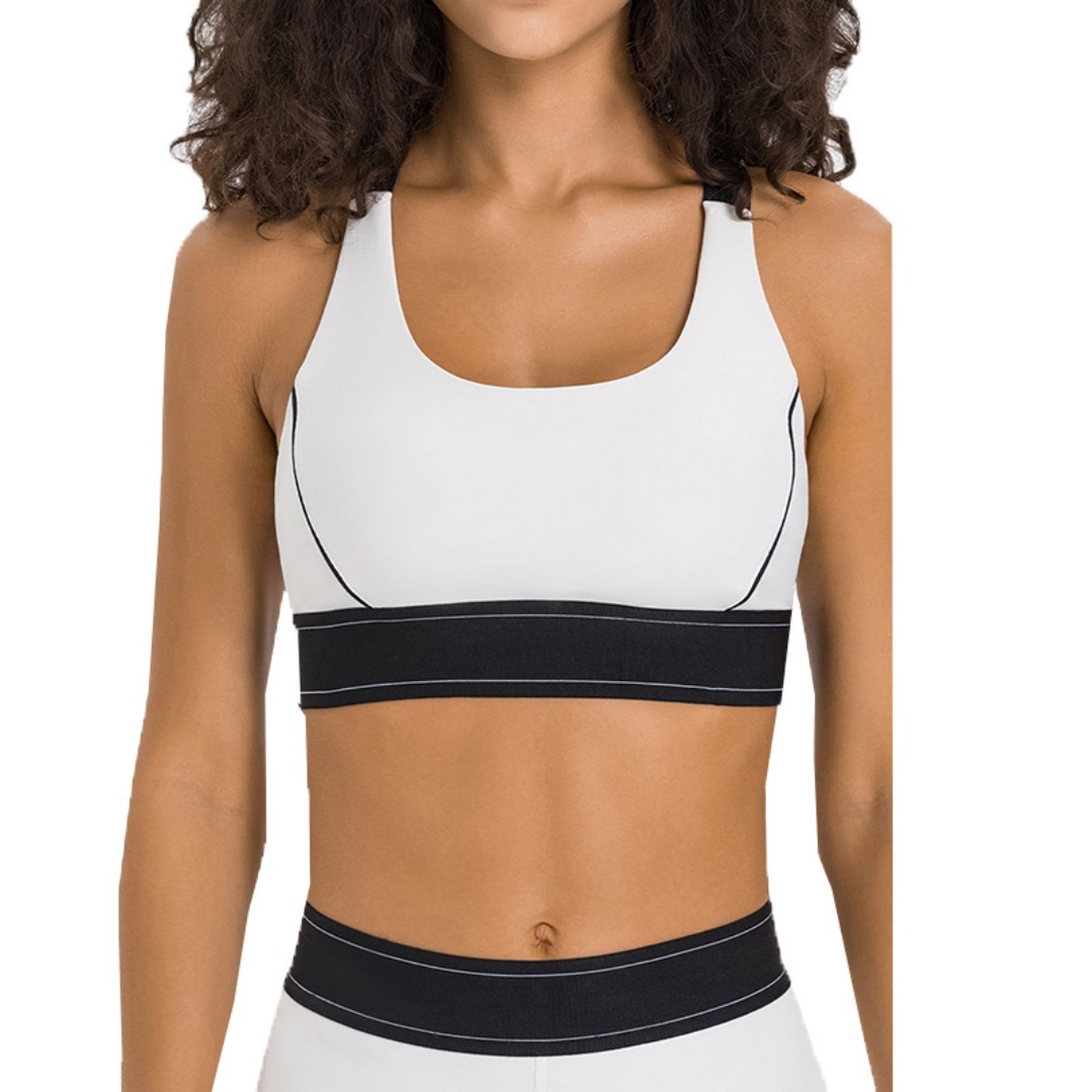 Custom Wholesale Adjustable High Support Women's Sports Bra Cross Strap Elastic Band Breathable Workout Gym Bra for Yoga Front