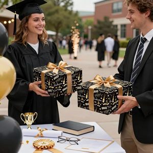 Graduation <b>Wrapping</b> <b>Paper</b> Black Gold 17 Inch X 16.5 Feet Double Side Recyclable For Graduation Gifts Craft - Product Image 5