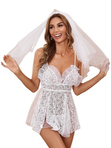 Conjunto de lencería y disfraces sexy de encaje de poliéster transparente estilo americano para mujer, velo blanco, uniforme nupcial, conjunto de tirantes ODM - Product Image 1