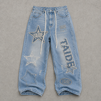 TaiDe Custom Label 14OZ Raw Denim Baggy Wide Leg Jeans Selvedge Cuff Contrast Stitch OEM ODM Bulk Supplier Clothing Manufacturer