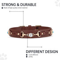 Ensemble collier et laisse pour chien en cuir marron de luxe, personnalisé en usine, décoré de strass, avec ferrures métalliques dorées, collier tressé pour animaux de compagnie