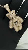 Ours en peluche de style dessin animé hip hop de bonne qualité pendentif en diamant naturel taille ovale plaqué or 14 carats pour femmes bijoux fins