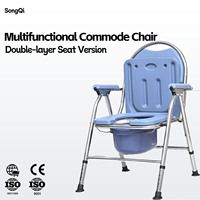 Chaise de toilette pliable en acier inoxydable robuste avec accoudoirs larges antidérapants pour personnes âgées, handicapées et femmes enceintes