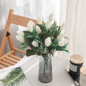 Bouquet de fleurs artificielles CallaFloral Queue de Lapin, en plastique blanc, pour décoration intérieure, mariage, artisanat, bouquet à main - Product Image 1