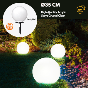 35cm Acrylique Opale Globe Lumière Extérieure Résistant Aux Intempéries Jardin Paysage Luminaire avec Pointe En Acier E27 Prise Blanc Chaud LED - Product Image 1