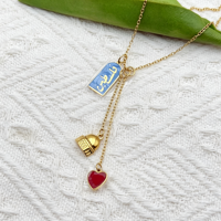 Collier Palestine en acier inoxydable plaqué or, pendentif cœur émaillé mosquée, bijoux arabes musulmans personnalisés, cadeau pour femmes