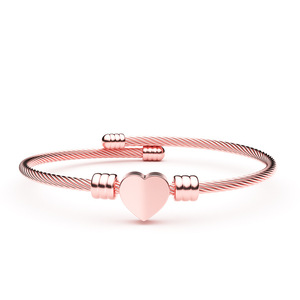 <b>Engravable</b> Stainless Steel PVD Gold Twisted Cable Wire Bracelet | Custom Letter Logo Heart Charm Personalized Minimalist <b>Bangle</b> - Product Image 3
