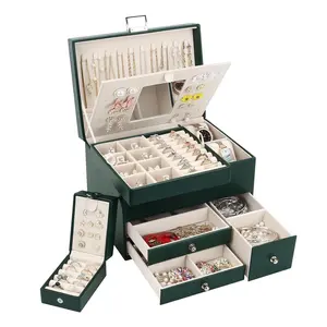 Boîte d'organisateur de bijoux de conception populaire 3 couches grande boîte à bijoux avec mallette de rangement de bijoux de voyage plateau amovible avec miroir