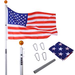 Kit de mât de drapeau télescopique en aluminium DB 25FT, robuste, pour extérieur, jardin, pelouse, facile à installer, pour drapeaux encastrés. - Product Image 1