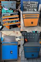 Chariot d'atelier moderne en fer CYD, orange, avec 3 tiroirs, portes coulissantes, panneau en maille, poignée, roues, capacité de charge élevée, verrouillable, pour garage