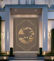 Porte d'entrée moderne en aluminium, motif grec doré linéaire, double, luxe, isolation thermique et phonique, pour appartement/villa