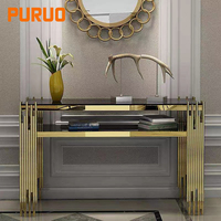 Table console moderne PURUO de haute qualité, luxueuse, pour l'entrée de la maison, en acier inoxydable, marbre, verre, or, à deux niveaux, meubles de salon