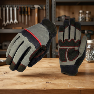 Gants de travail antidérapants en PU JNA GROUP avec poignet élastique, 4 mil, 10 pouces, gris et noir, bouts des doigts texturés, gants de sécurité polyvalents - Product Image 4