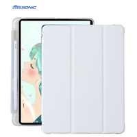 Étui de protection semi-transparent en PU et TPU pour tablette iPad 6e et 5e génération 9,7 pouces avec support pour stylet
