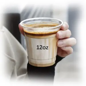 Mới đến tùy chỉnh in logo 98 Mét 12oz ICE COFFEE Takeaway Pet nhựa lạnh ly