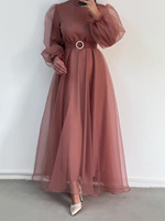 Station européenne printemps/été nouvelle demi-col haut maille élégante minceur lanterne manches robe pour les femmes