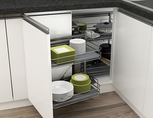 Panier d'angle rotatif universel à ouverture douce à 2 niveaux en acier inoxydable OEM pour armoire de cuisine et garde-manger - Product Image 1