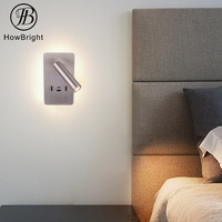 Lampe murale LED minimaliste avec port de charge USB Type-C, double lumière 3W+6W, 350 °   Applique murale rotative en aluminium et fer pour chambre à coucher