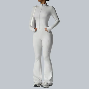 Ensemble 2 pièces pour femmes, veste de sport d'extérieur grande taille et pantalon évasé, trous pour les pouces, manches longues, tenue de sport, fitness, gym, course à pied - Product Image 4