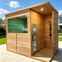 Sauna extérieur 2026 en bois de cèdre rouge, couleur bois naturel, double banc, vapeur sèche, poêle électrique 6 kW, 4 personnes - Grande Vente