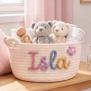 Cesta de Algodón para Bebé, Cesta de Almacenamiento Personalizada con Nombre, Decoración para Cuarto de Bebé, Cesta para Guardar Mantas y Pañales - Product Image 1