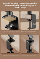 Support de tablette en alliage d'aluminium noir à pince de bureau, réglable multi-angles, sans perçage, pour lit, bureau, vente en gros usine