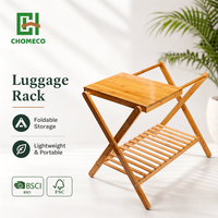 CHOMECO Porte-bagages sur pied pliable à un niveau en bambou, organisateur de chaussures, rangement multifonctionnel et mobile pour hôtels et salons
