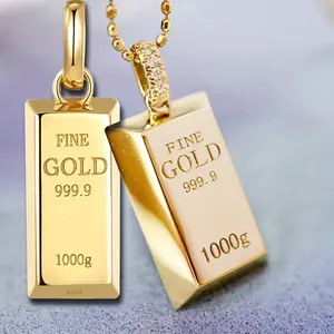 Golden Brick Design Pendant Necklace Gold Brick Pendant 999 Small Gold Bar Necklace Luxury Gold Bar Necklace