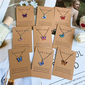 Trendy Multiple Colors Butterfly Necklace Cadeia Fina Colar Pingente Colorido para Mulheres Jóias