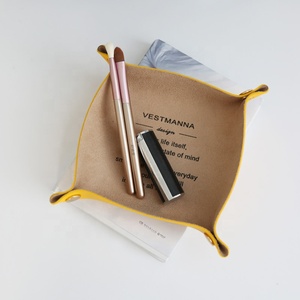 Stylish Nordic PU leather folding storage tray desktop coin jewelry remote control valet storage box