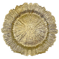 Assiettes de présentation en plastique doré de 13 pouces avec bord festonné métallique pour la décoration de dîners, de mariages et de fêtes