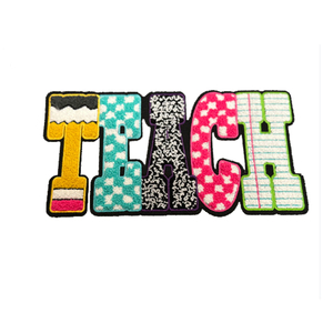 Patchs thermocollants personnalisés en chenille brodée avec lettres, grand format, pour vêtements, vente en gros, pour l'université et les enseignants - Product Image 1