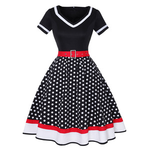<span class=keywords><strong>Robe</strong></span> de soirée vintage pour femmes des années 50 et 60 avec ceinture, imprimé à pois, manches courtes, <span class=keywords><strong>robe</strong></span> <span class=keywords><strong>Hepburn</strong></span>, <span class=keywords><strong>robe</strong></span> pin-up rockabilly - Product Image 4