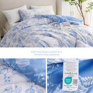 Ensemble <span class=keywords><strong>de</strong></span> 3 pièces <span class=keywords><strong>de</strong></span> style botanique motif floral bleu imprimé <span class=keywords><strong>housse</strong></span> <span class=keywords><strong>de</strong></span> <span class=keywords><strong>couette</strong></span> et taie d'oreiller en microfibre <span class=keywords><strong>de</strong></span> <span class=keywords><strong>polyester</strong></span> à armure toile pour usage domestique - Product Image 5