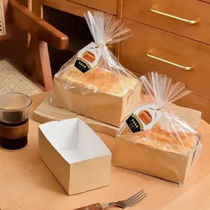 Tek kullanımlık yüksek sıcaklık pişirme kek paketleme kutusu tatlı ekmek tost kraft kağit kutu ile plastik torba