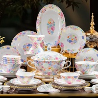 Service de table en céramique 60 pièces style luxe léger, motif végétal, compatible micro-ondes, coffret cadeau, idéal pour l'inauguration de la maison