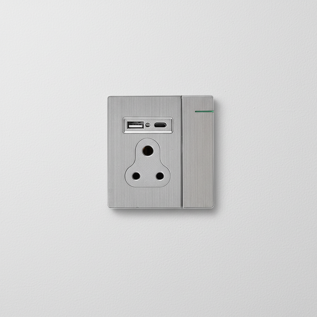 India Multifunction Wall Switch and Socket Stainless Steel Electrical Outlet for Modern Home Hotel Smart Wall Socket Panel