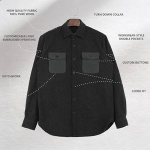 Chemises à manches longues pour hommes <span class=keywords><strong>en</strong></span> <span class=keywords><strong>laine</strong></span> pure à 100 %, personnalisables, style patchwork, double poche - Product Image 2