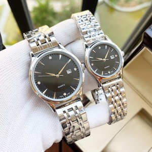 Ensemble de montres à quartz pour couple, cadran rond blanc, marqueurs en diamant, bracelet en acier inoxydable, montre-bracelet décontractée et professionnelle pour hommes et femmes Omegaes - Product Image 2