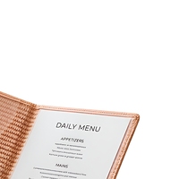 Porte-menu A4 en PU tissé texturé avec pochettes insérables pour restaurants, cafés et hôtels